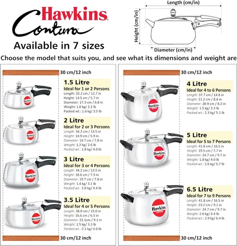 Miniatura 6 de Hawkins HC15 Contura - Olla a presión de 1,5 litros, pequeña, aluminio, color plateado