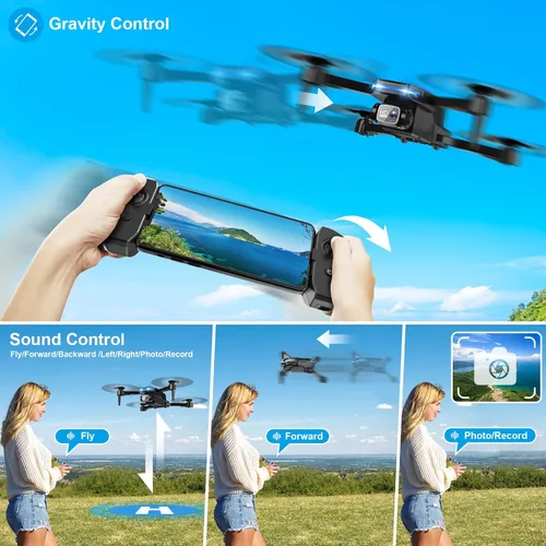 Miniatura 5 de Drone con cámara 1080P - Cuadricóptero plegable con control de gestos, giro 3D, inicio de una tecla, parada de emergencia, 2 baterías, más fácil