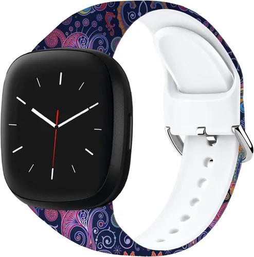 Miniatura 2 de Correas de reloj de dibujos animados con estampado floral compatibles con Fitbit Versa 4/Versa 3/Fitbit Sense 2/Sense Band de silicona suave