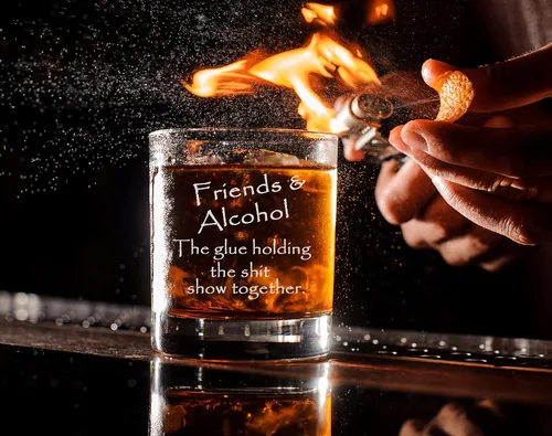 Miniatura 5 de Friends & Alcohol The Glue Holding This Shit Show Together - Vaso de whisky grabado de 11 onzas grabadas a la antigua usanza, regalos sarcásticos