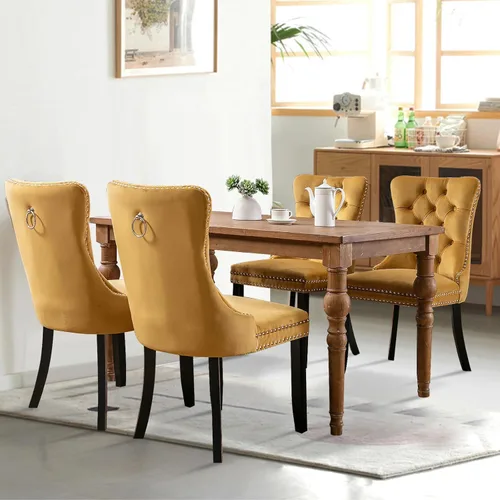 Miniatura 40 de Juego de 2 sillas de comedor tapizadas de tela de lino, sillas de cocina modernas de mediados de siglo con respaldo alto, ribete de cabeza de clavo
