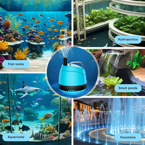Miniatura 6 de Bomba de agua sumergible de succión inferior ultra silenciosa de 450 GPH (1700 L/H, 25 W) con 3 boquillas, altura de elevación de 6.5 pies, cable
