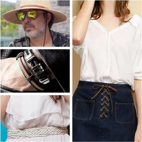 Miniatura 6 de Cuerda de cuero genuino de 21 yardas, cuerda plana de cuero trenzado para hacer joyas, collares, pulseras, cordones de zapatos, correas de bolsa