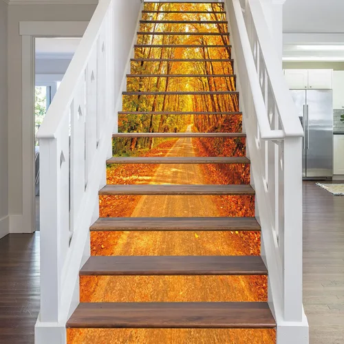 Miniatura 6 de artfanke - 13 adhesivos de vinilo 3D de otoño con bosque de arces para pelar y pegar en escaleras - adhesivos autoadhesivos para escaleras - a560