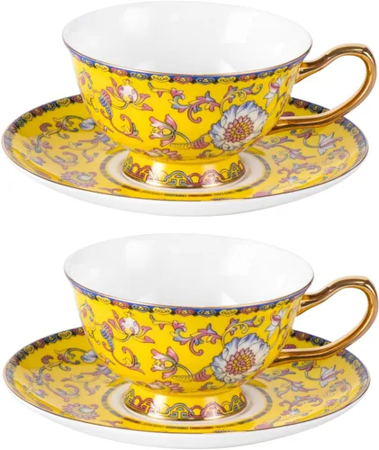 Miniatura 12 de KAMMAK Juego de 2 tazas de té y platillos, tazas de café de porcelana fina, tazas de café expreso apilables, demitasse de cerámica para café