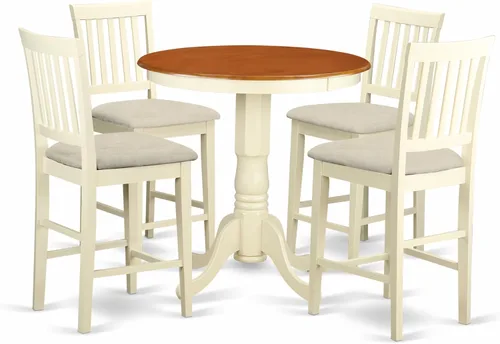 Miniatura 9 de East West Furniture EDVN5-WHI-W - Juego de mesa de comedor de 5 piezas de altura para encimera de cocina, incluye una mesa redonda de madera