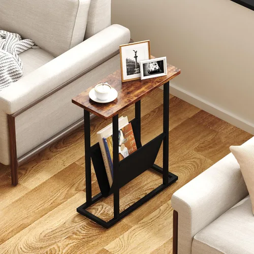 Miniatura 9 de Mesa auxiliar estrecha para espacios pequeños, mesa auxiliar pequeña con soporte para revistas, mesa delgada y estrecha para sala de estar