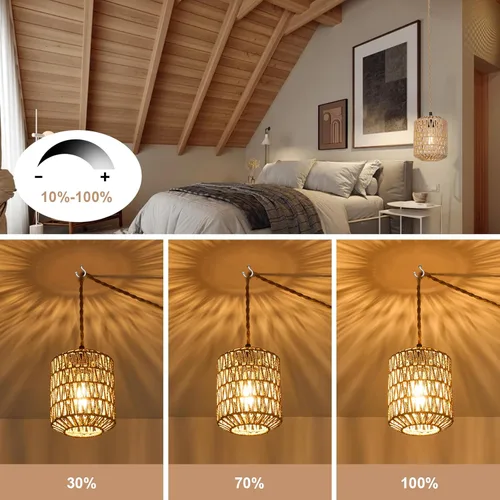 Miniatura 4 de Lámpara Colgante Enchufable con Bombilla LED de 6W Luz Cálida (3000K) Interruptor Regulable Linda Lámpara Colgante de Ratán Cable de 15 pies Tejida