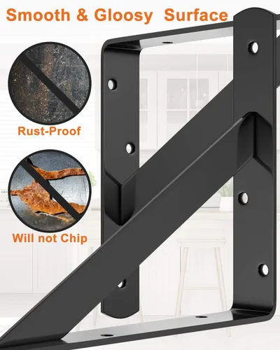 Miniatura 5 de LuckIn Paquete de 12 soportes de estante resistentes de 8 pulgadas, ajuste de pared para estantes flotantes de 8 y 10 pulgadas, soportes L