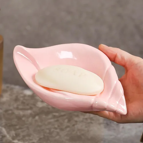 Miniatura 4 de Sea-Shell - Jabonera de cerámica con autodrenante, bandeja de jabón para fregadero, baño, ducha, soporte pequeño y elegante con esmalte, fácil