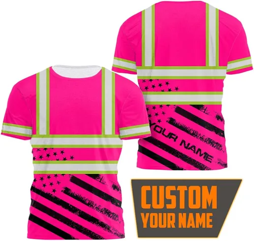 Miniatura 2 de HiVis Custom Camisa de alta visibilidad de color con bandera de Estados Unidos para hombres y mujeres con nombre personalizado camiseta de seguridad