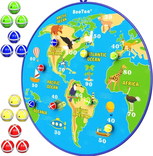 Miniatura 10 de BooTaa Tablero de dardos grande de 29 pulgadas para niños, tablero de dardos para niños con bolas adhesivas, juguetes para niños y niñas