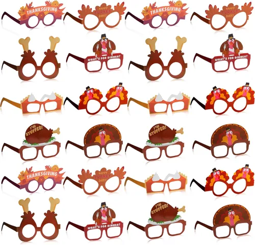 JOYIN 48 lentes de pavo de Acción de Gracias, marco de anteojos de pavo con diseño de calabaza y hojas de arce, accesorios para fotos, anteojos de
