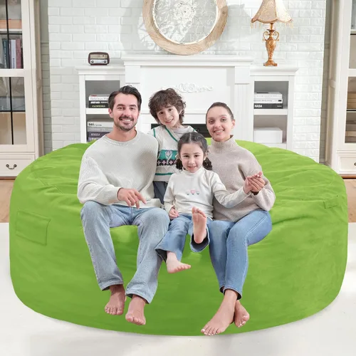 Miniatura 20 de Puf de 5 pies, puf grande con relleno de espuma viscoelástica, sofá puff esponjoso con funda de terciopelo holandés, puf redondo para sala de estar