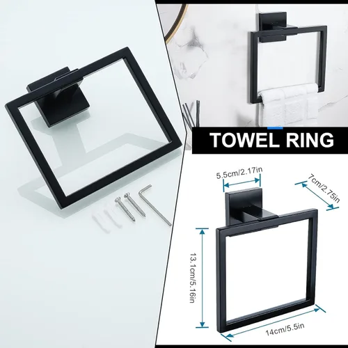 Miniatura 5 de YACVCL Juego de 5 accesorios de baño negros de 23.6 pulgadas, juego de accesorios de baño de acero inoxidable SUS304, juego de toallero montado