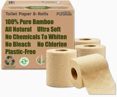 100% bambú, papel higiénico grueso de 3 capas, sin árboles, sin blanquear, sostenible, 300 hojas por rollo (TP 8 rollos)