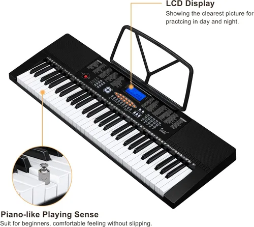 Miniatura 3 de GLARRY Juego de teclado de piano electrónico portátil de 61 teclas con pantalla LCD, soporte, micrófono, auriculares, soporte, banco, modos