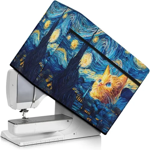 Miniatura 24 de Mumeson Cubierta antipolvo para máquina de coser de gatos negros con flores, para la mayoría de máquinas de coser estándar, plegable, duradera