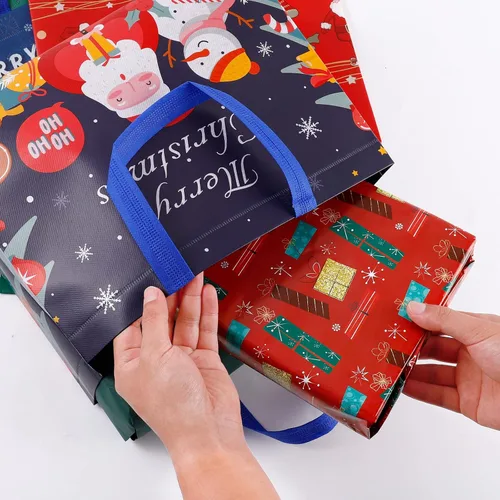 Miniatura 4 de YANGTE - Paquete de 12 bolsas grandes de regalo de Navidad reutilizables, con asa, bolsa de Navidad de tela no tejida para fiestas y eventos