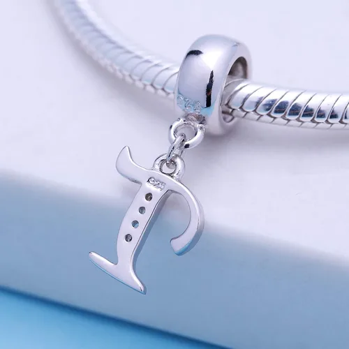 Miniatura 85 de ABUN Abalorio de plata de ley 925 con letra A a la Z, espaciador de inicial, con circonita cúbica transparete colgante, auténtica, para pulseras