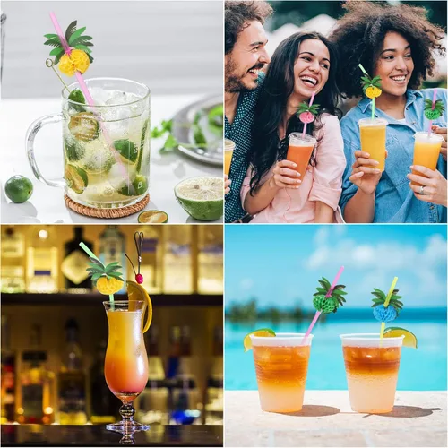 Miniatura 6 de 100 unidades de pajitas de árbol de coco, pajitas desechables de plástico en forma de panal, suministros para decoración de fiesta tropical hawaiana