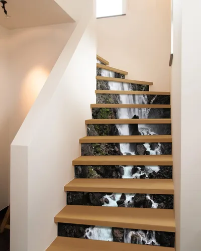 Miniatura 5 de FLFK Calcomanías para escaleras - Adhesivos para escaleras pela y pega, calcomanías de elevadores de escalera estilo cascada de roca autoadhesivas