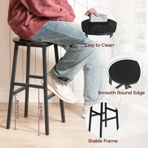 Miniatura 6 de MAHANCRIS Taburetes de bar, juego de 2 sillas de bar redondas con reposapiés, taburetes de bar de desayuno de cocina de 24.4 pulgadas, taburetes