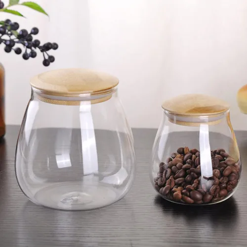 Miniatura 6 de WHJY Recipiente de almacenamiento de vidrio transparente de 13 onzas con tapa hermética de bambú, pequeño y moderno tarro decorativo redondo