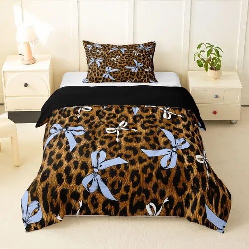 Miniatura 42 de Castle Fairy Juego de edredón con estampado de leopardo rosa y negro, juego de colcha de retazos de piel de cebra, tamaño King, para niños, niñas