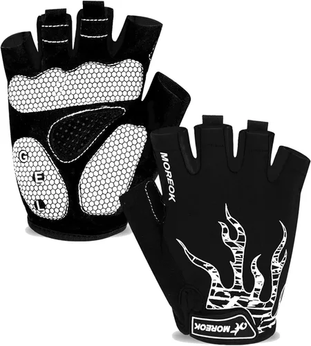 MOREOK - Guantes para bicicleta de montaña (MTB) y ciclismo de descenso (DH), para hombres, de medio dedo, con almohadilla de gel que absorbe los