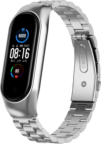 Senter Correa de reloj de acero inoxidable Correa de repuesto para Xiaomi Mi Band 5 y Mi Band 6 Smart Watch plateado