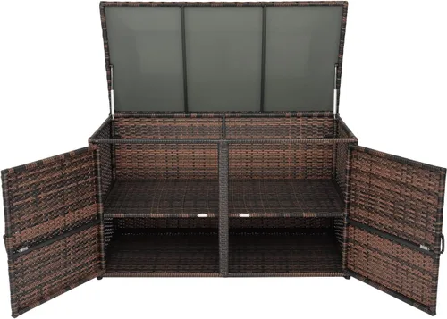 Miniatura 9 de Henf Caja de almacenamiento de mimbre para exteriores, caja de mimbre para patio con puertas dobles y estante, organizador de almacenamiento