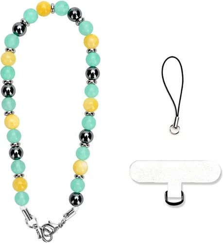 Miniatura 8 de VICHUNHO Correa de muñeca con cuentas de mármol para teléfono, cordón para celular con pestaña de sujeción, pulsera de muñeca manos libres Negro