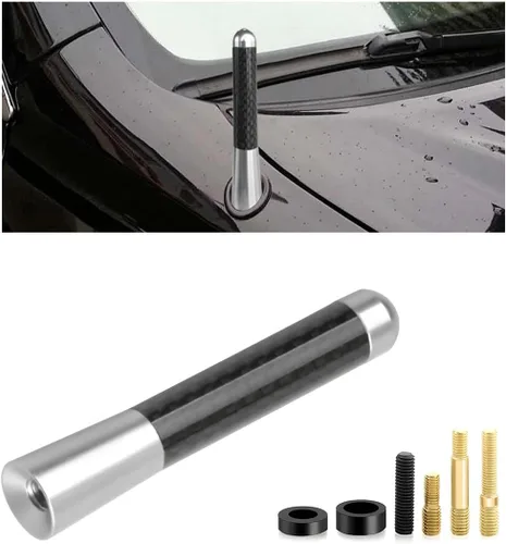 Miniatura 12 de Antena corta para automóvil, antena de radio de aleación de aluminio rechoncha de 1.37 pulgadas con tornillos y juntas de goma, mini antena aérea