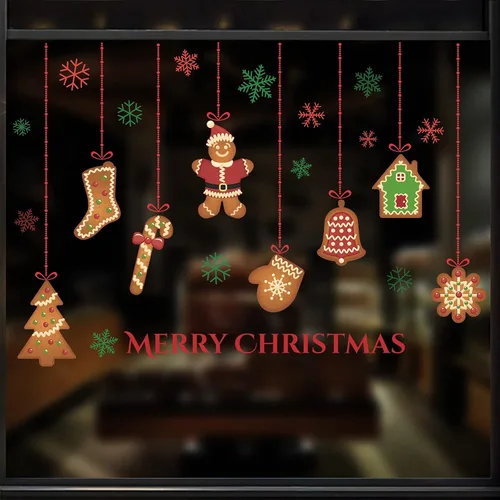 Miniatura 5 de Calcomanías de pared de Navidad, calcomanías de galletas de jengibre, decoración de pared de Feliz Navidad, calcomanías de pared extraíbles
