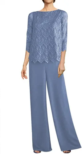 2 Piece Mother of The Bride Dresses Pant Suits Lace Evening Formal Dress Chiffon Wedding Guest Groom Dress Women's