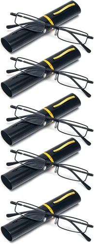 REAVEE Paquete de 5 lentes de lectura portátiles delgados para hombres y mujeres, bloqueo de luz azul para computadora con bolsillo pequeño, estuche