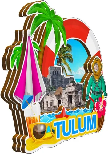 Miniatura 2 de Tulum México Imán de nevera con imán de madera 3D, monumentos coleccionables de viaje, decoración hecha a mano -2022