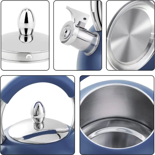 Miniatura 2 de Tetera silbante para estufa, tetera de acero inoxidable con mango ergonómico de silicona, tetera para estufa, 3.2 cuartos de galón / 3 litros, azul