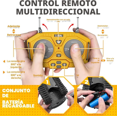 Miniatura 7 de Samtop Juguetes de excavadora con control remoto, vehículos de construcción RC de 11 canales 1:20, juguetes de coche hidráulicos de rotación 680°