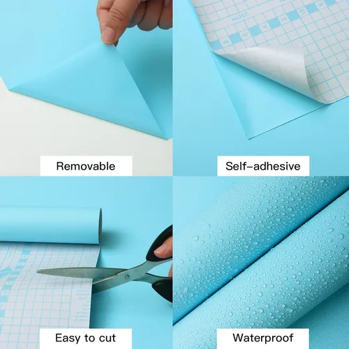 Miniatura 4 de Papel tapiz azul de 15.7 x 197 pulgadas para dormitorio, papel adhesivo azul para despegar y pegar, papel tapiz para baño, vinilo extraíble, Azul