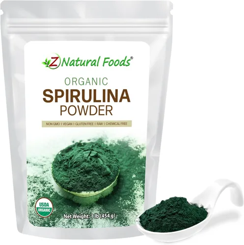 Z Natural Foods Polvo de espirulina orgánica – Espirulina 100% pura, superalimento de algas azul-verdes densas en nutrientes con aminoácidos, 15