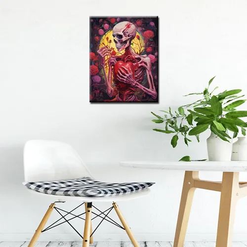 Miniatura 4 de Tucocoo Pintura de calavera de corazón por números para adultos, diseño de flores trippy, pintura por número para adultos principiantes, pintura
