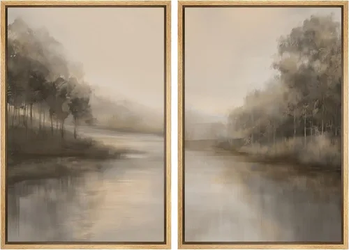 Miniatura 52 de SIGNWIN Lienzo enmarcado para pared, juego de arte sereno de paisaje de pantanos, ilustración rústica, arte moderno, minimalismo, decorativo