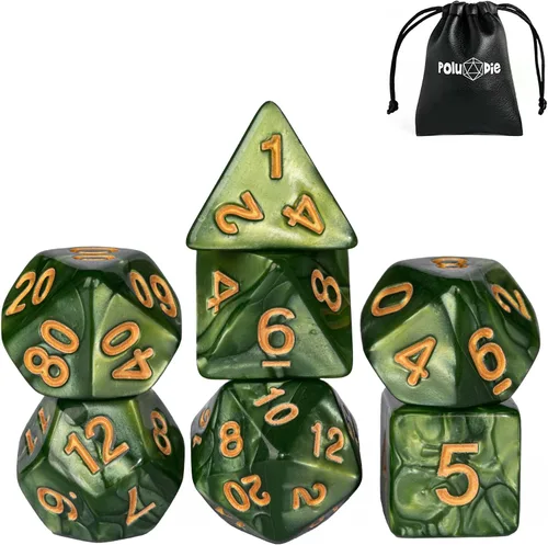 Miniatura 40 de Juego de dados DND de 7 dados poliédricos con una bolsa de dados de cuero, juego de dados D&D para juegos de mesa RPG (negro)