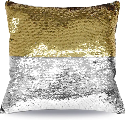 Miniatura 4 de MOCOFO Fundas de almohada decorativas de lentejuelas mágicas reversibles 16x16-2 de plata a oro + 2 de oro a negro de ante premium para habitación 4