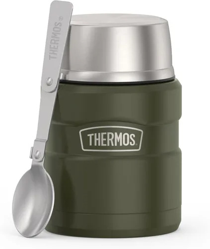 THERMOS Stainless King Vacuum-Insulated Food Jar with Spoon, 16 Ounce, Matte Army Green