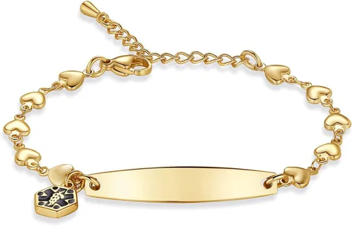 Miniatura 24 de mnmoom Pulseras de alerta médica para mujeres 6.5-8 pulgadas ajustables corazón links pulseras médicas con grabado