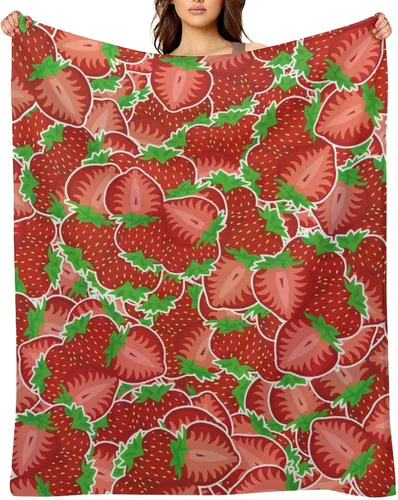 Miniatura 17 de Manta de fresa, 30 x 40 pulgadas, bonita manta de frutas para mujeres y niñas, suave y acogedora, mantas de franela para sofá, cama