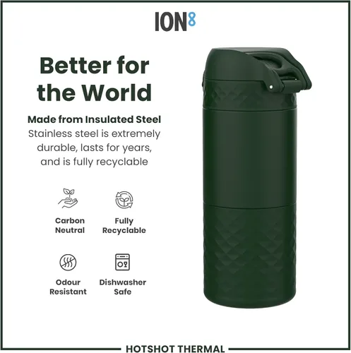 Miniatura 6 de Ion8 Taza de viaje aislada, 12.2 fl oz/12 oz, a prueba de fugas, triple bloqueo seguro, sin derrames en tránsito, cubierta higiénica, fácil de Verde